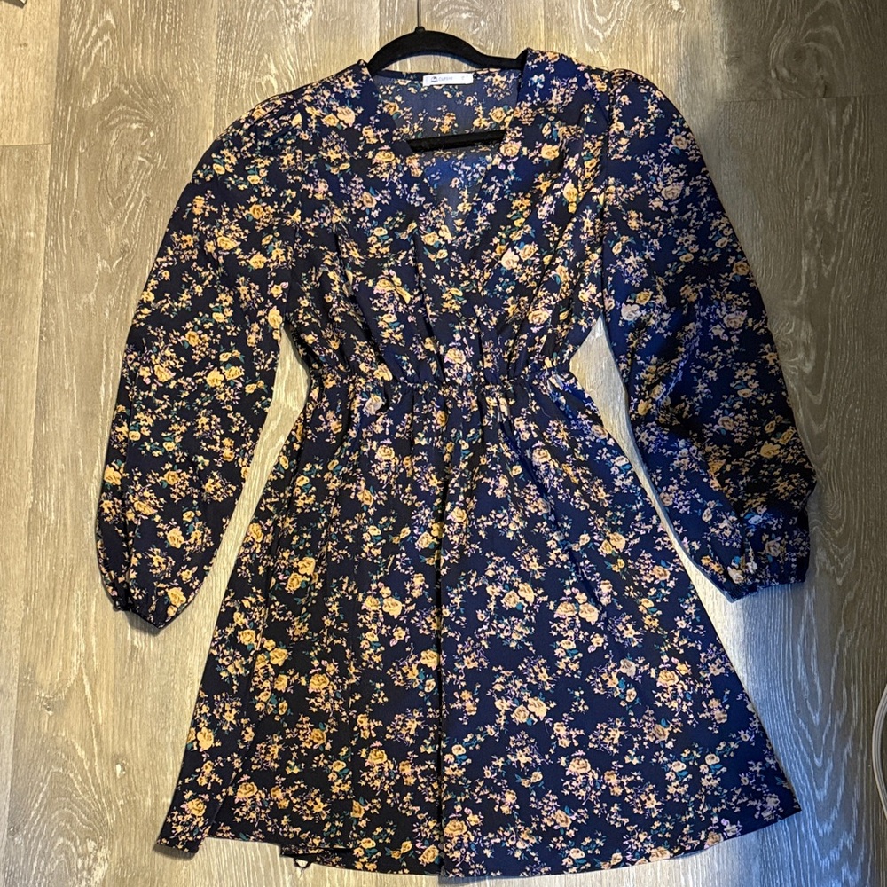 Cupshe Navy Floral Long Sleeve Dress